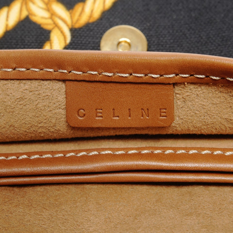 CELINE Canvas one belt Chain print Shoulder Bag black WS25612