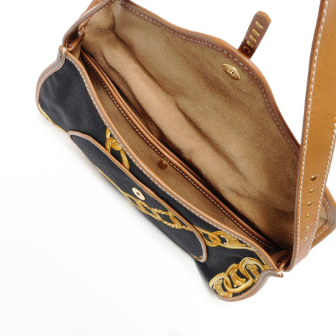 CELINE Canvas one belt Chain print Shoulder Bag black WS25612