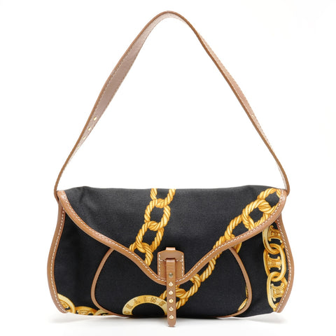 CELINE Canvas one belt Chain print Shoulder Bag black WS25612
