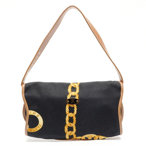 CELINE Canvas one belt Chain print Shoulder Bag black WS25612