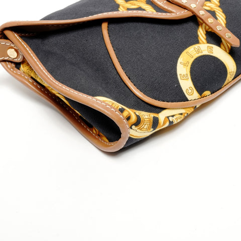 CELINE Canvas one belt Chain print Shoulder Bag black WS25612