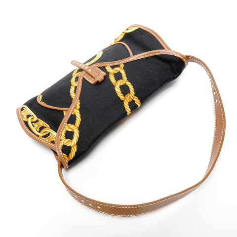 CELINE Canvas one belt Chain print Shoulder Bag black WS25612