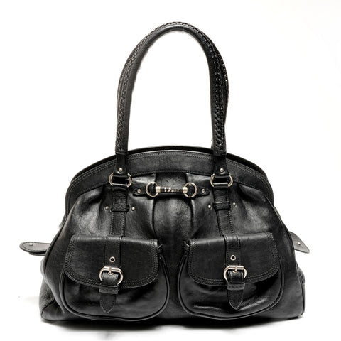 Christian Dior Galliano Streak Chic Leather Boston Bag Shoulder Bag black WS25613