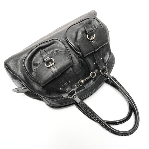 Christian Dior Galliano Streak Chic Leather Boston Bag Shoulder Bag black WS25613