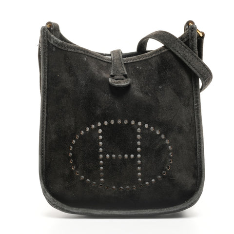 HERMES Evelyn TPM Suede � H Stamp Made in 2004 Shoulder Bag black WS25617