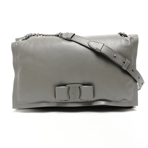 Salvatore Ferragamo VIVA Bow Padded Flap Vara Shoulder Bag gray WS25619