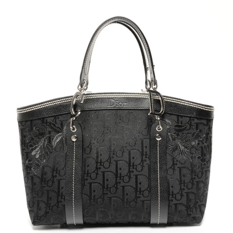 Christian Dior Trotter Canvas with Floral Embroidery and Cotton Tote Bag black WS25620