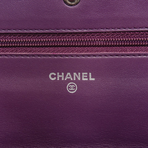 CHANEL 15. Serie 2011 Lackleder-Kettenbrieftasche Matelasse COCO Mark Umhängetasche lila WS25627