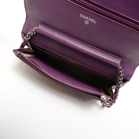 CHANEL 15th Series 2011 Patent Leather Chain Wallet Matelasse COCO Mark Shoulder Bag purple WS25627