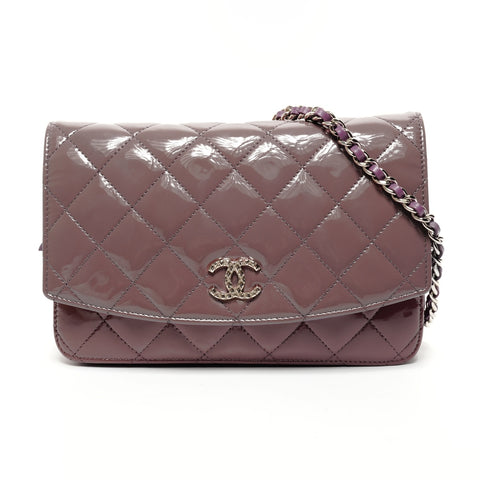 CHANEL 15th Series 2011 Patent Leather Chain Wallet Matelasse COCO Mark Shoulder Bag purple WS25627