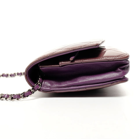 CHANEL 15. Serie 2011 Lackleder-Kettenbrieftasche Matelasse COCO Mark Umhängetasche lila WS25627