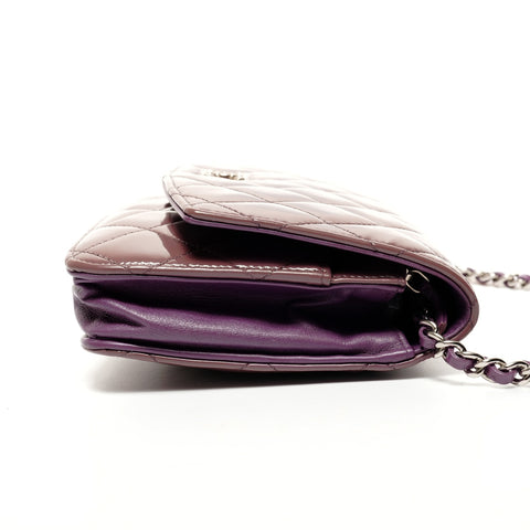 CHANEL 15th Series 2011 Patent Leather Chain Wallet Matelasse COCO Mark Shoulder Bag purple WS25627