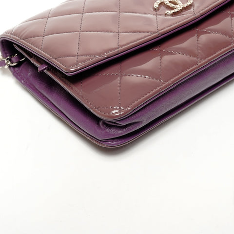 CHANEL 15th Series 2011 Patent Leather Chain Wallet Matelasse COCO Mark Shoulder Bag purple WS25627