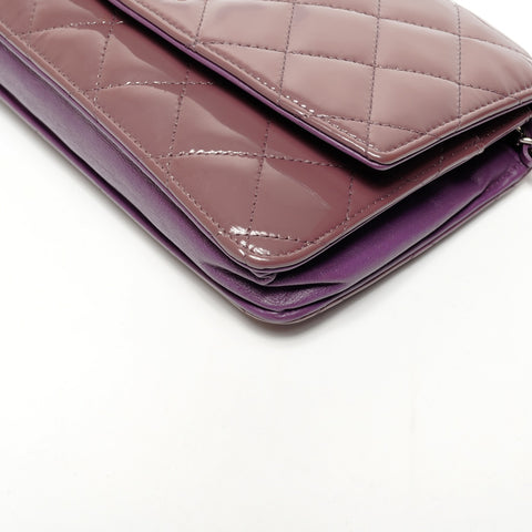 CHANEL 15th Series 2011 Patent Leather Chain Wallet Matelasse COCO Mark Shoulder Bag purple WS25627
