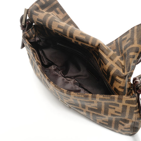 FENDI Zucca Canvas Mamma Bucket Shoulder Bag Brown WS25628