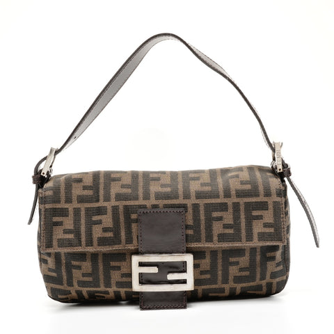 FENDI Zucca Canvas Mamma Bucket Shoulder Bag Brown WS25628