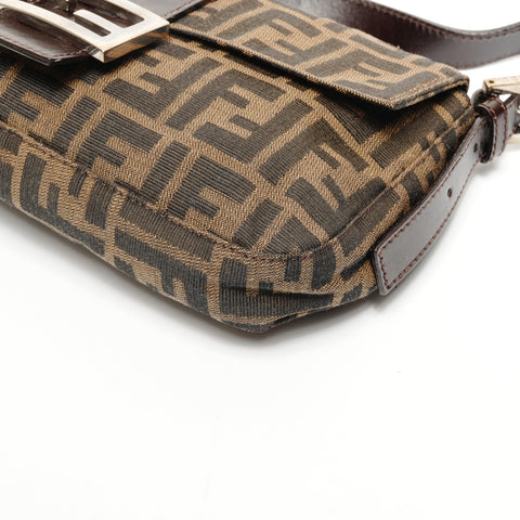 FENDI Zucca Canvas Mamma Bucket Shoulder Bag Brown WS25628