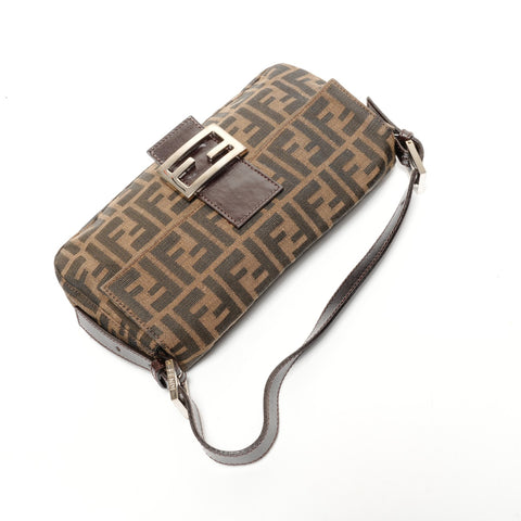 FENDI Zucca Canvas Mamma Bucket Shoulder Bag Brown WS25628