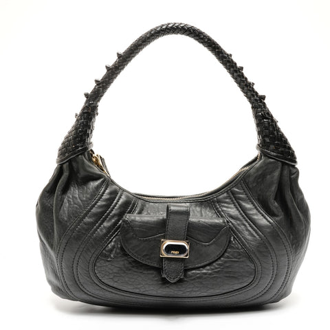 FENDI Leather Hobo Shoulder Bag black WS25630