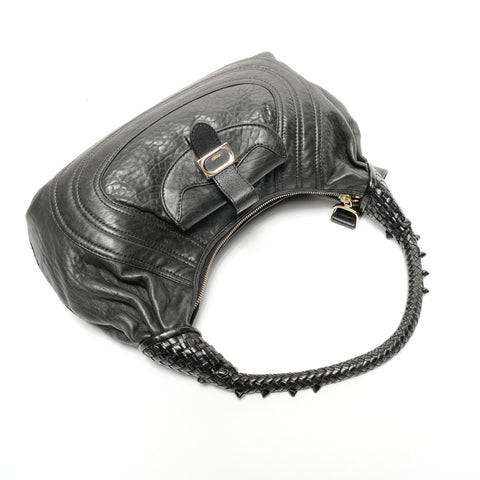 FENDI Leather Hobo Shoulder Bag black WS25630