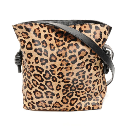 LOEWE Leopard print ponytail flamenco knot Shoulder Bag Brown WS25633