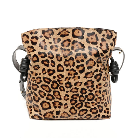 LOEWE Leopard print ponytail flamenco knot Shoulder Bag Brown WS25633