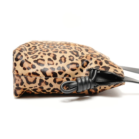 LOEWE Leopard print ponytail flamenco knot Shoulder Bag Brown WS25633