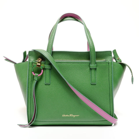 Salvatore Ferragamo 2way Mini Amy Leather Pink Two-Tone Handbag green WS25637