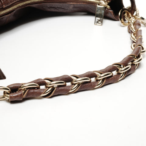 FENDI Mia Mamma Leather Chain Bucket One Belt Shoulder Bag Brown WS25642