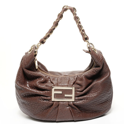 FENDI Mia Mamma Leather Chain Bucket One Belt Shoulder Bag Brown WS25642