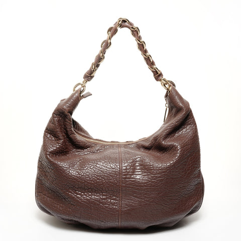 FENDI Mia Mamma Leather Chain Bucket One Belt Shoulder Bag Brown WS25642