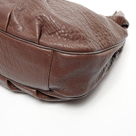 FENDI Mia Mamma Leather Chain Bucket One Belt Shoulder Bag Brown WS25642