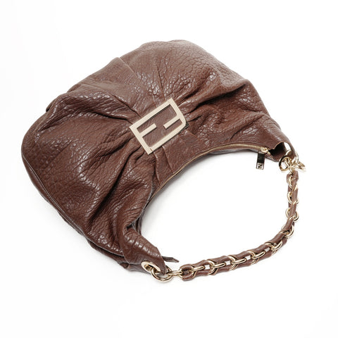 FENDI Mia Mamma Leather Chain Bucket One Belt Shoulder Bag Brown WS25642