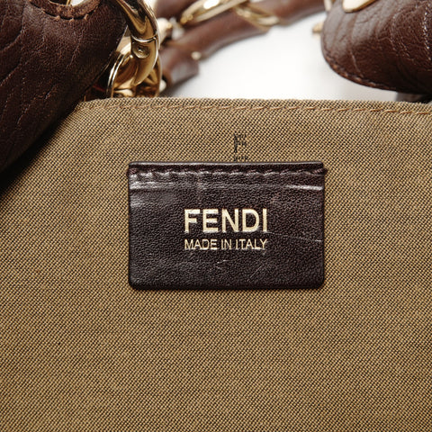 FENDI Mia Mamma Leather Chain Bucket One Belt Shoulder Bag Brown WS25642