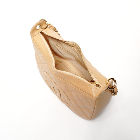 CHANEL No. 8 2003-2004 Caviar Skin COCO Mark Half Moon Shoulder Bag Brown WS25643