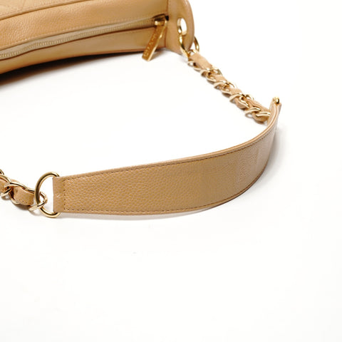 CHANEL No. 8 2003-2004 Caviar Skin COCO Mark Half Moon Shoulder Bag Brown WS25643