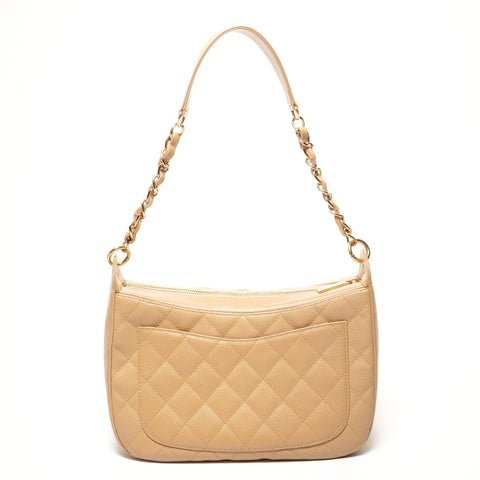 CHANEL No. 8 2003-2004 Caviar Skin COCO Mark Half Moon Shoulder Bag Brown WS25643