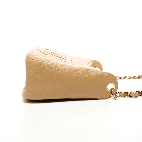 CHANEL No. 8 2003-2004 Caviar Skin COCO Mark Half Moon Shoulder Bag Brown WS25643