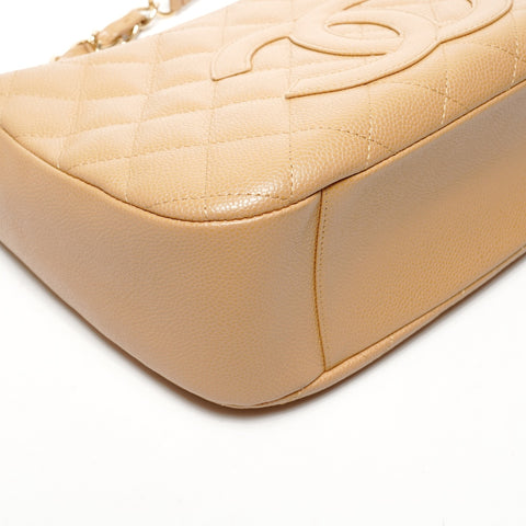 CHANEL No. 8 2003-2004 Caviar Skin COCO Mark Half Moon Shoulder Bag Brown WS25643