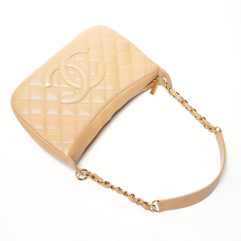 CHANEL No. 8 2003-2004 Caviar Skin COCO Mark Half Moon Shoulder Bag Brown WS25643