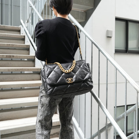 CHANEL CHANEL 19 Chain Large Matelasse Leather Shoulder Bag black WS25644
