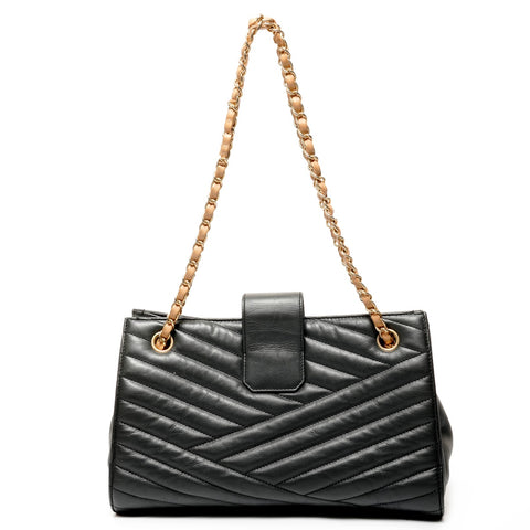 CHANEL 15th Series 2011 Lambskin Gabriel Accordion Chain Shoulder Bag black WS25647