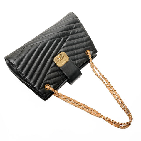 CHANEL 15th Series 2011 Lambskin Gabriel Accordion Chain Shoulder Bag black WS25647