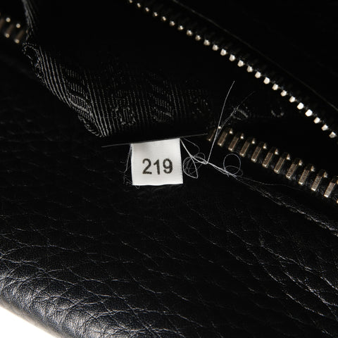 PRADA Logo Embossed Silver Metal Boston Vitello Dino Shoulder Bag black WS25649