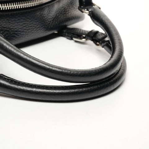 PRADA Logo Embossed Silver Metal Boston Vitello Dino Shoulder Bag black WS25649