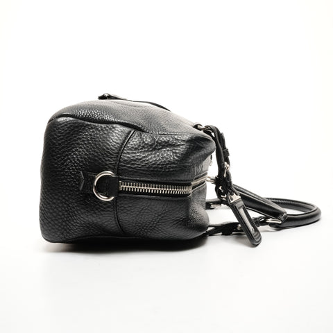 PRADA Logo Embossed Silver Metal Boston Vitello Dino Shoulder Bag black WS25649