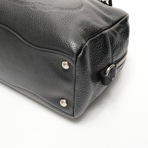 PRADA Logo Embossed Silver Metal Boston Vitello Dino Shoulder Bag black WS25649