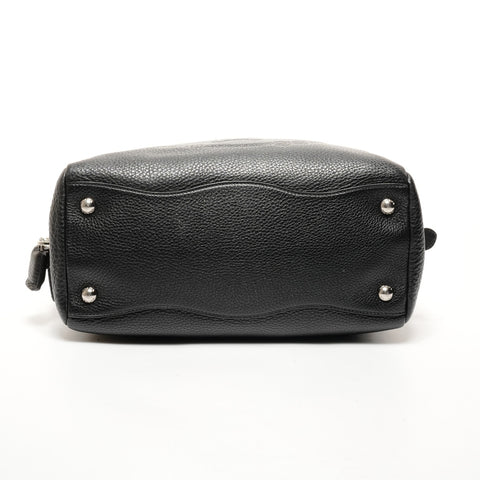 PRADA Logo Embossed Silver Metal Boston Vitello Dino Shoulder Bag black WS25649