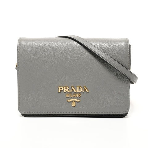 PRADA Leather flap Shoulder Bag gray WS25651