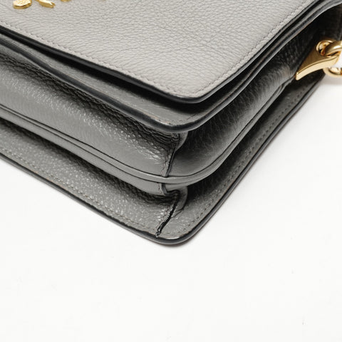 PRADA Leather flap Shoulder Bag gray WS25651